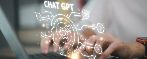 cover photo showing Chat GPT image and man typing